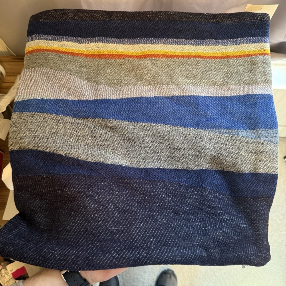 Faribault Woolen Mill Pillowcase Blue Gray Yellow Wool Cabin Cottage Luxury